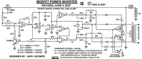 In this project, we are going to make a very easy & simple low power inverter. circuit diagram: 500W Mos Fet Power Inverter from 12V to 110V 220V