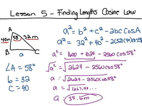 F20 55 Finding Lengths Using The Cosine Law Math Showme