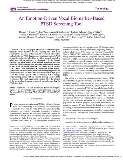 Pdf An Emotion Driven Vocal Biomarker Based Ptsd Screening Tool