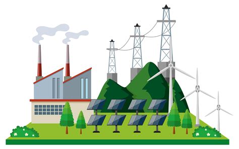 Power Station With Solar Cell And Turbines 369502 Vector Art At Vecteezy