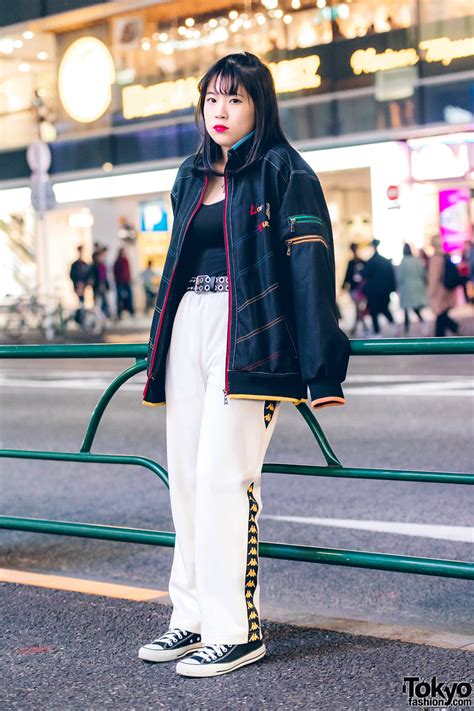 Harajuku Girl In Casual Sporty Style W Converse Bubbles And Kappa