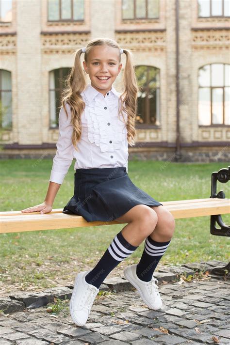 Premium Photo Good Outfit Small Happy Girl Ready To Study Schoolgirl