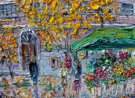 Flowers At Farmers Market Painting City Art Original Oil Palette