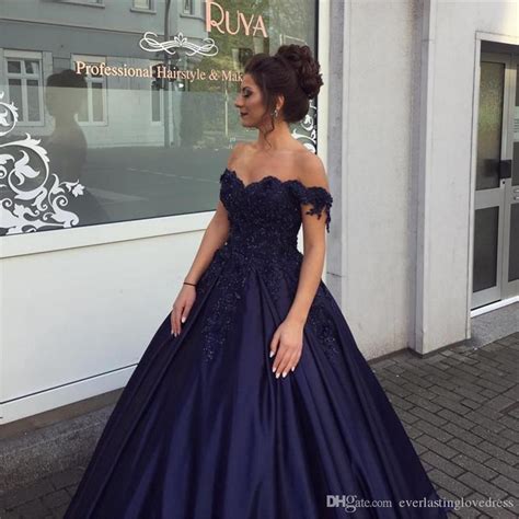 Navy Blue Ball Gowns Off Shoulder Prom Dress 2017