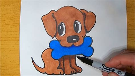 How To Draw A Super Easy And Cute Dog With A Bone Step By Step For Kids