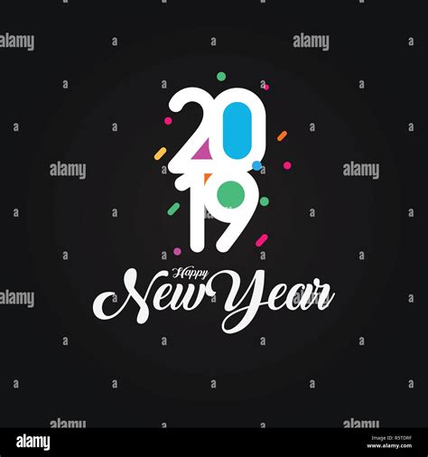 Creative Colorful Happy New Year 2019 Design Card On Black Background
