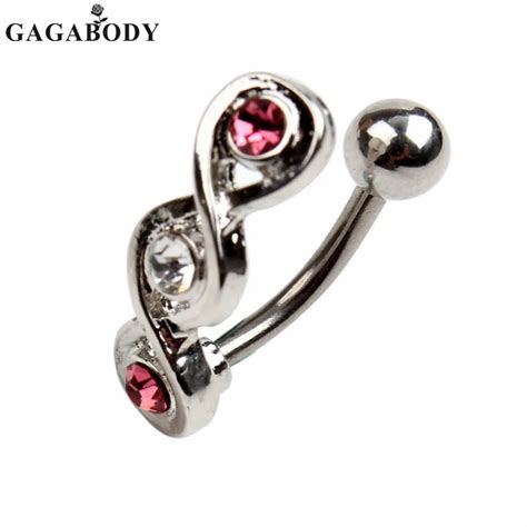 Popular Belly Button Ring Pink Rhinestone Navel Ring 316L Surgical