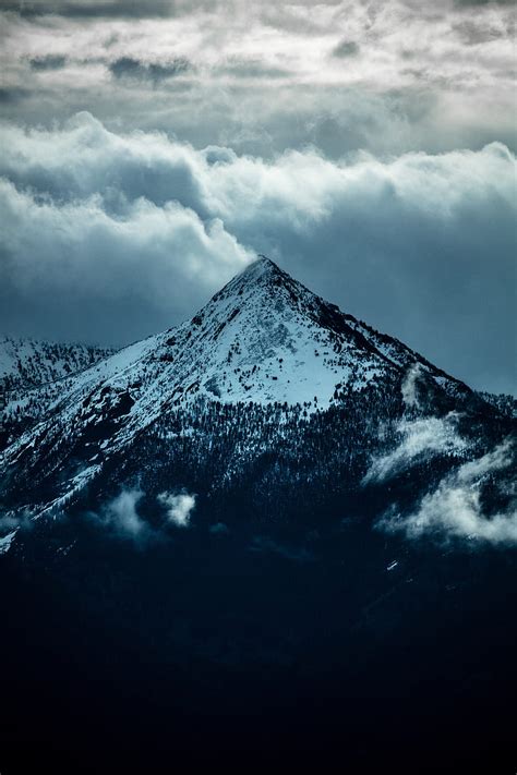 Mountain Peak Clouds Snow Trees Slope Hd Phone Wallpaper Peakpx