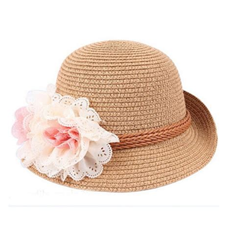 New Baby Children Kids Girls Flower Bow Hat Wide Brim Summer Beach Sun