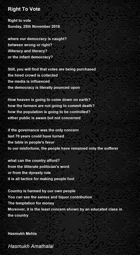 Right To Vote Right To Vote Poem By Mehta Hasmukh Amathaal