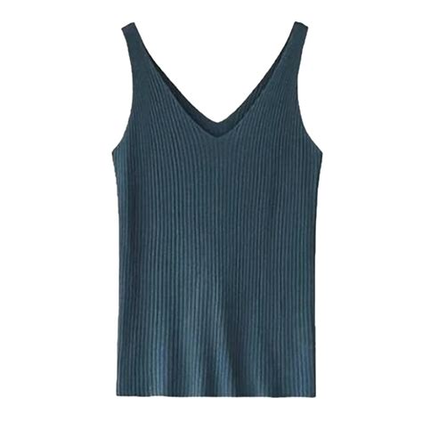 long fashion knitted sexy women sleeveless casual vest v neck ladies solid tank tops koadzuia
