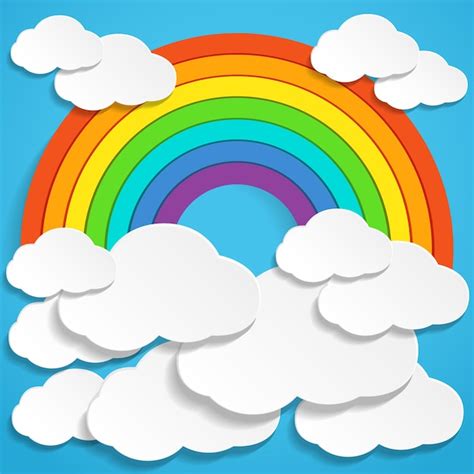 Premium Vector Abstract Paper Rainbow And Clouds On Sky