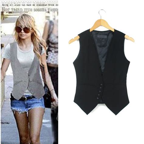 Women Spring Summer Slim Waistcoat Suit Star Same Style V Neck Fashionable All Match Small Vest