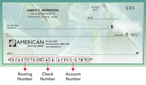 Locate the magnetic ink to read the numbers on a check, look at the bottom of the check for the routing number, which is a 9 digit number. Routing Number | American Savings Bank Hawaii