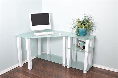 Modern White Glass Corner Desk With 20 Extension