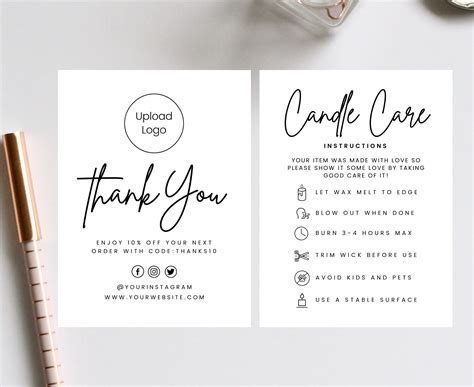Editable Candle Care Card Printable Candle Care Template Diy Candle