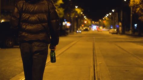 Drunk Man Walking By Night Carriageway Stock Footage Video 100