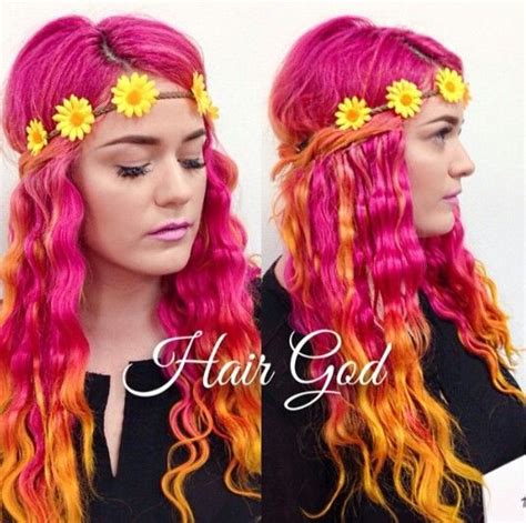 Pink Orange Dip Dyed Hair Rainbow Hair Edgy Hair