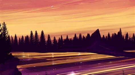 Download Wallpaper 1600x900 Lake Night Starry Sky Art Landscape