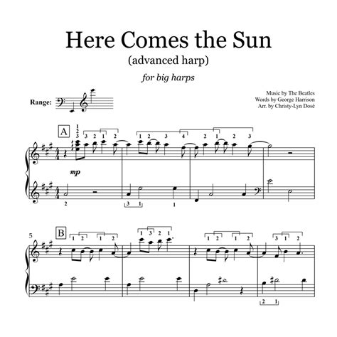 Here Comes The Sun Advanced Sheet Music Learning The Harp