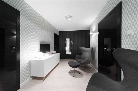 Apartment Interior Design In Black And White Colors In A Small Cabinet The Designers Refused Using Glaring Whiteness And Added Black Colors With Light Grey 