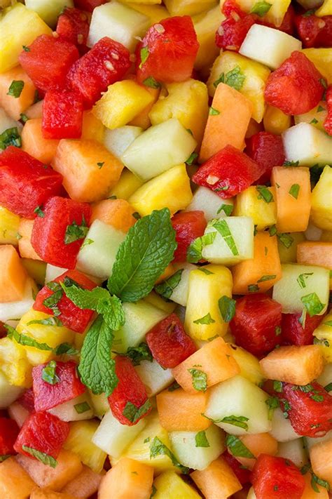 Melon And Pineapple Fruit Salad With Honey Lime And Mint