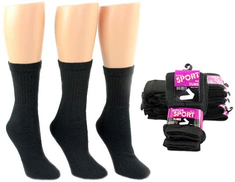 24 Units Of Womens Athletic Tube Socks Black Size 9 11 Woman