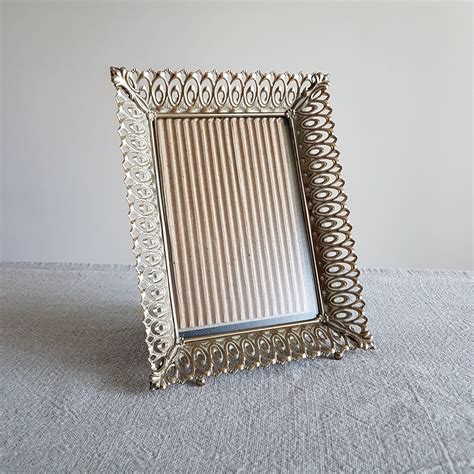 5 X 7 Gold Metal Picture Frame Ornate Pierced Metal And White Accent