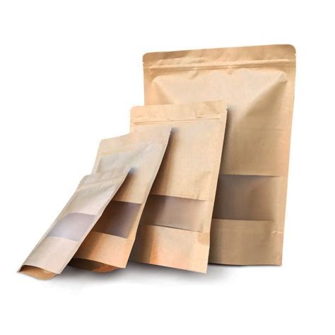 Custom Biodegradable Resealable Brown Kraft Paper Pouches Packaging