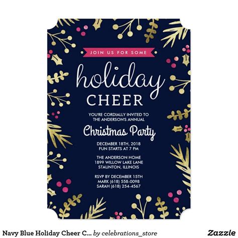 Navy Blue Holiday Cheer Christmas Party Invitation Sold Thank You To