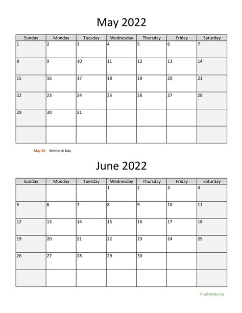 May And June 2022 Calendar