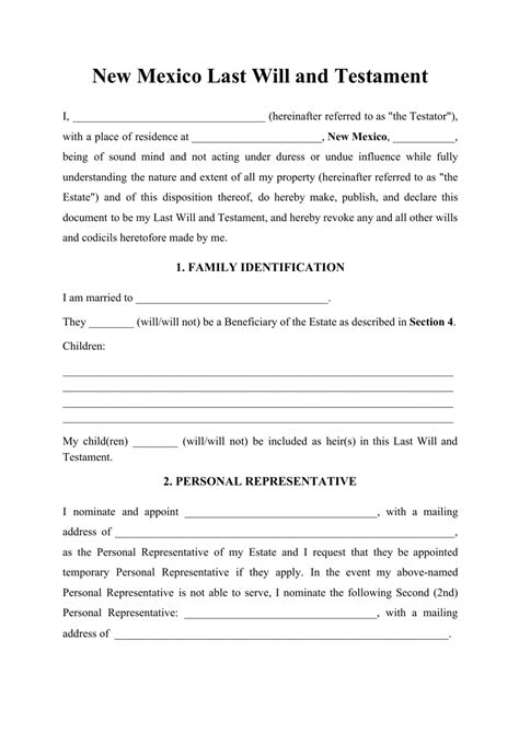 New Mexico Last Will And Testament Template Download Printable Pdf