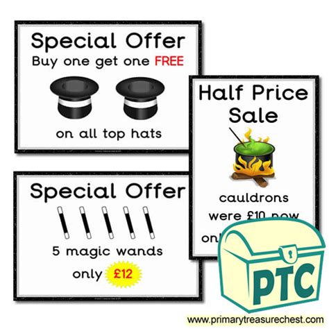 role play magic shop special offers posters 21p £99 primary treasure chest