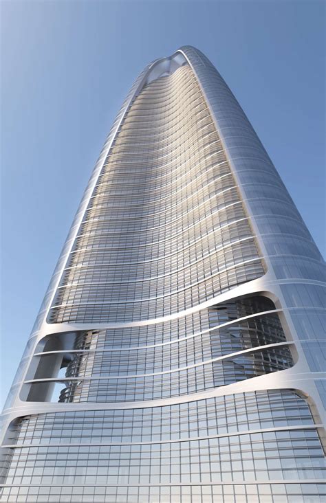The fluid conical structure of the wuhan tower will reduce the overall volume of the materials required for its construction. Wuhan Greenland Center - Architizer