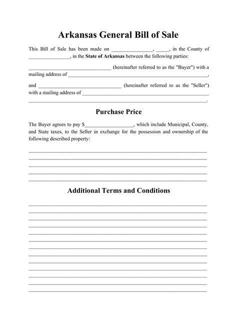 Arkansas Generic Bill Of Sale Form Fill Out Sign Online And Download