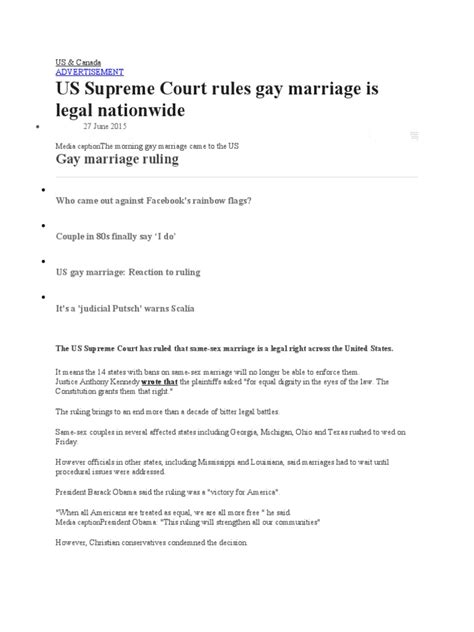 Us Supreme Court Rules Gay Marriage Is Legal Nationwide Pdf Same Sex Marriage Same Sex