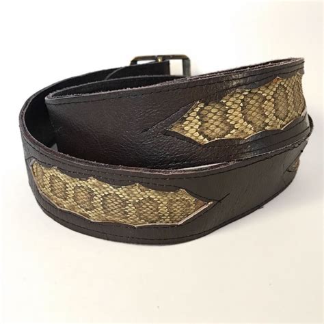 Leather Rattlesnake Belt Dark Brown Snakeskin Inlay Size 38 40 Western