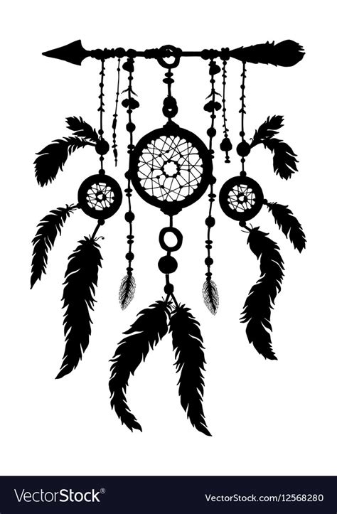 Dream Catcher Silhouette With Feathers And Beads Vector Image