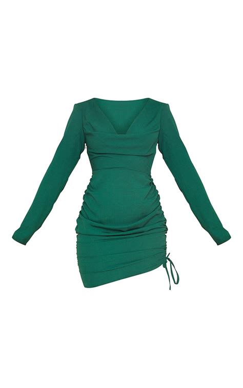 Green Open Back Long Sleeve Bodycon Dress Prettylittlething