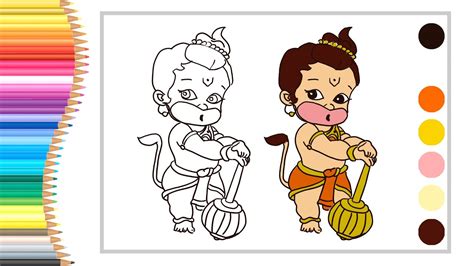 How To Easily Draw And Colour Ballittle Hanuman For Kids5minute Arts