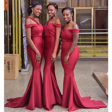 New 2019 African Bridesmaid Dresses Burgundy Satin Mermaid Spaghtti Strap Floor Length Long