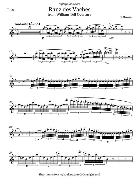 William Tell Overture Flute Solo - Ranz des Vaches from William Tell Overture – toplayalong.com