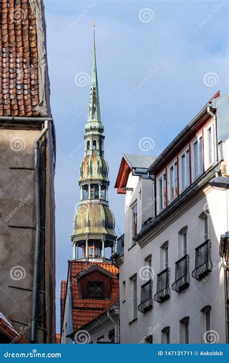 Riga Latvia The Tower Of St Stock Image Image Of Cathedral High