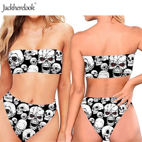 Jackherelook Skull Printed Women Summer Padded Bathing Suits Beach Wear Female Tubo Superior Two