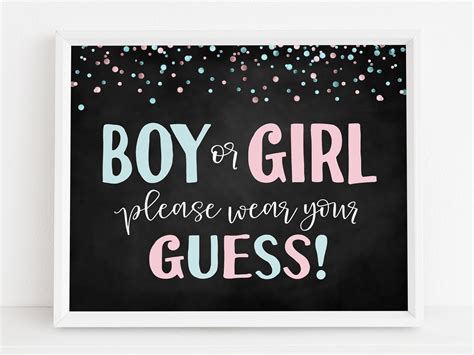 Boy Or Girl Please Wear Your Guess Sign Gender Reveal Etsy Gender