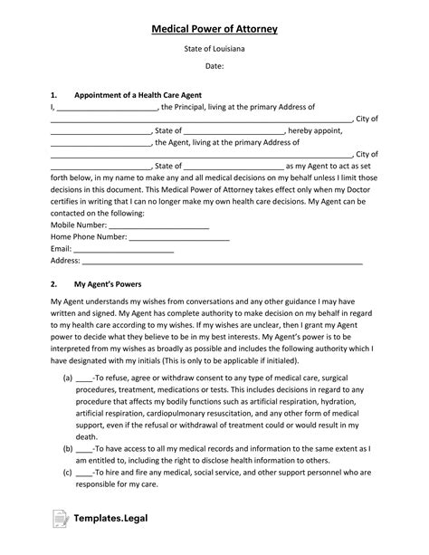 Louisiana Power Of Attorney Templates Free Word Pdf And Odt