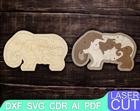 Wooden Puzzle Elephant Laser Cut Files Svg Dxf Cdr Vector Etsy