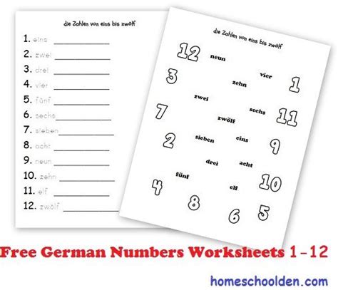 Free German Numbers Worksheet For Kids 1 To 12 Zahlen Learn German