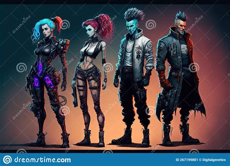 concept art cyberpunk characters avatar character illustrations generative ai stock