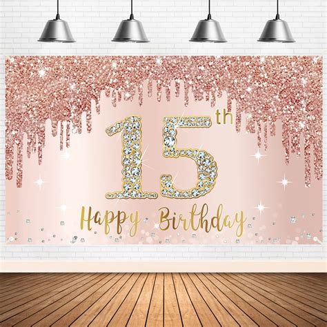Buy Happy 15th Birthday Banner Backdrop Decorations For Girls Rose